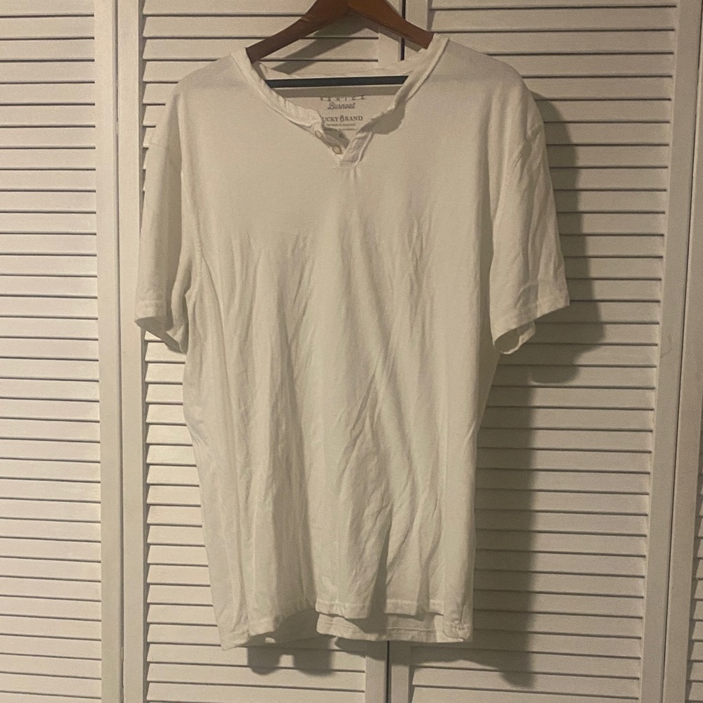 Lucky Brand Cream 2-button Short Sleeve Tee